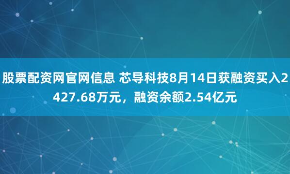 股票配资网官网信息 芯导科技8月14日获融资买入2427.68万元，融资余额2.54亿元